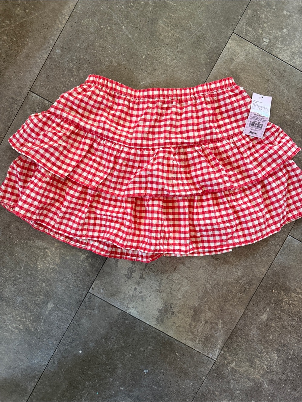 wild fable Red and White Gingham Tiered Mini Skirt with Elastic Waist